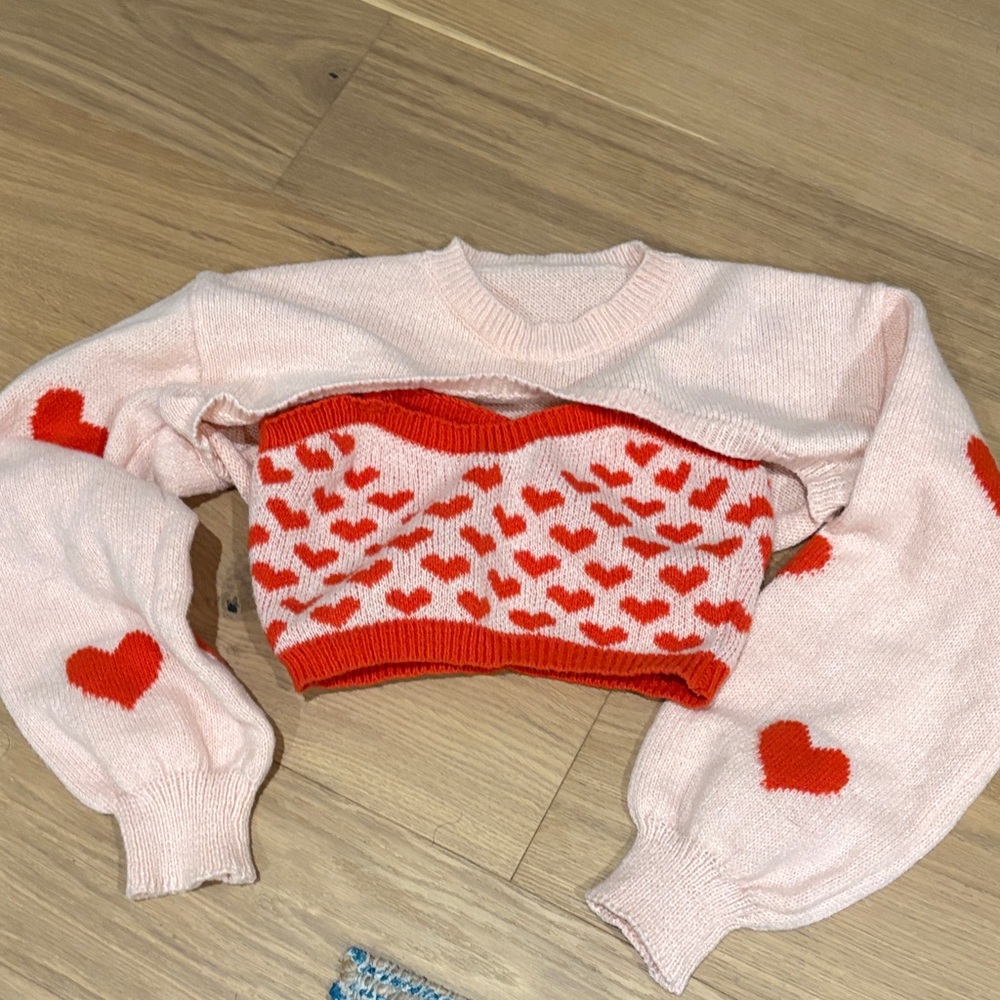 Heart Patterned Pink and Red Sweater